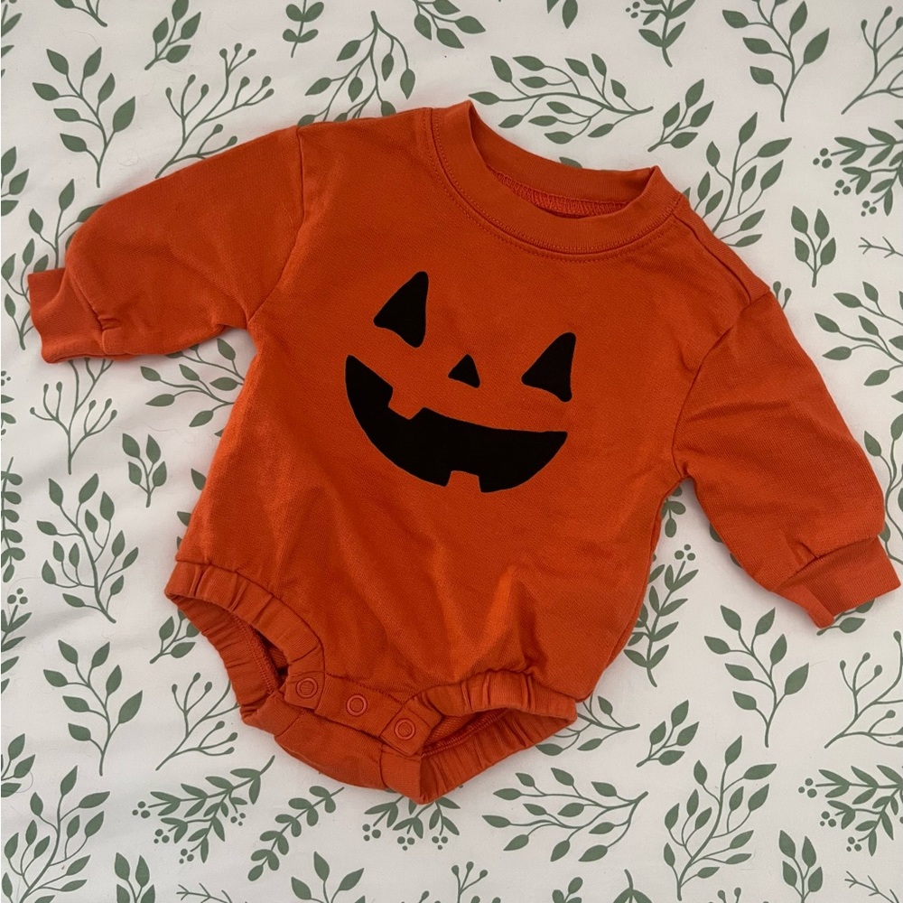 Carter's Orange Baby Onesie with Black Jack o Lantern Pumpkin Design